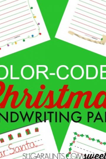Color-coded lined paper Christmas handwriting