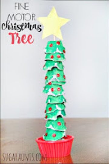 Egg carton tree for a fine motor Christmas craft