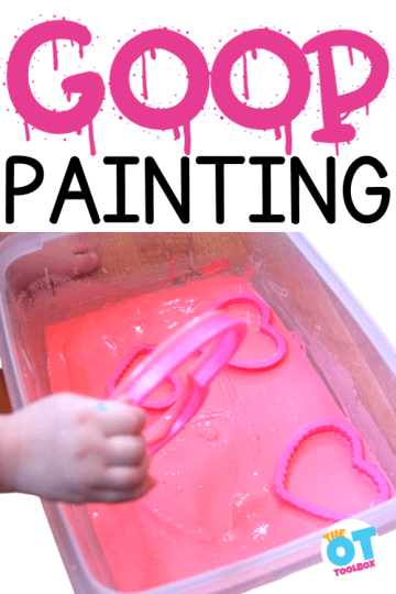 goop painting with pink goop and cookie cutters