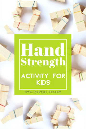 This hand strengthening activity for kids builds grip strength, finger strength, and only needs blocks and rubber bands.
