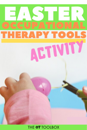 herramientas de terapia ocupacional para desarrollar las habilidades de las tijeras en los niños y ayudar a los niños a cortar con tijeras con una divertida actividad de motricidad fina de Pascua.