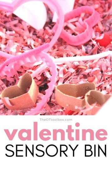 Valentines day shredded paper sensory bin