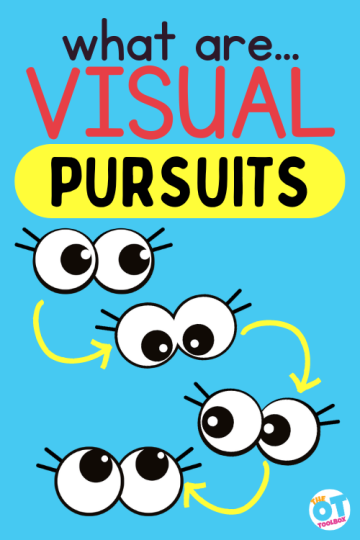Eyes looking in different directions with arrows from each set of eyes. Text reads "what are visual pursuits"